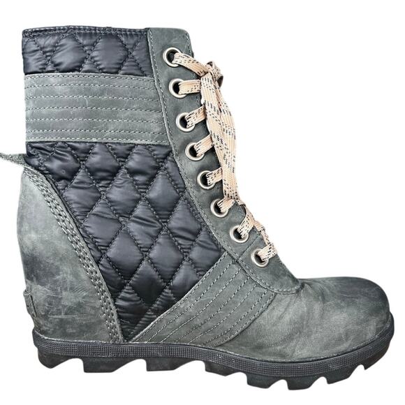 Sorel Women’s Lexie Green Leather Wedge Ankle Boot Size US 8 - Picture 3 of 10